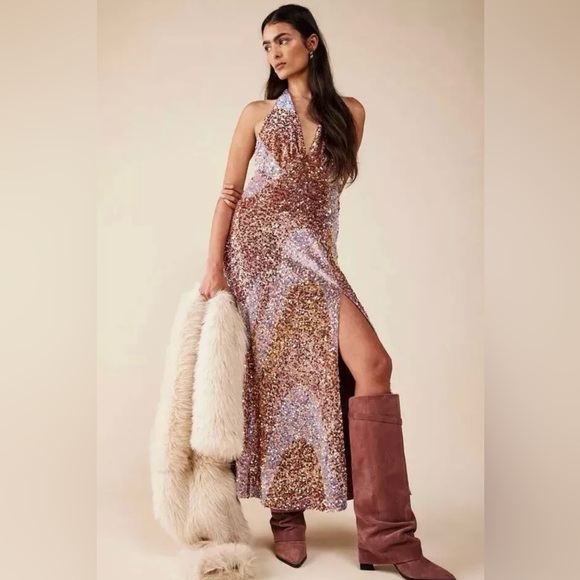 Free People Dresses & Skirts - NWOT FREE PEOPLE GLITTER AND GOLD MIDI DRESS Sz S